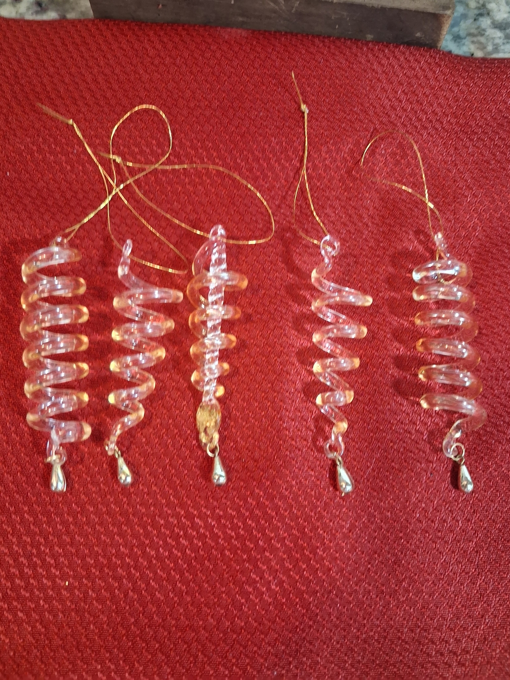 Clear Spiral Glass Holiday Ornaments with Gold Hanging Cord - Set of 6